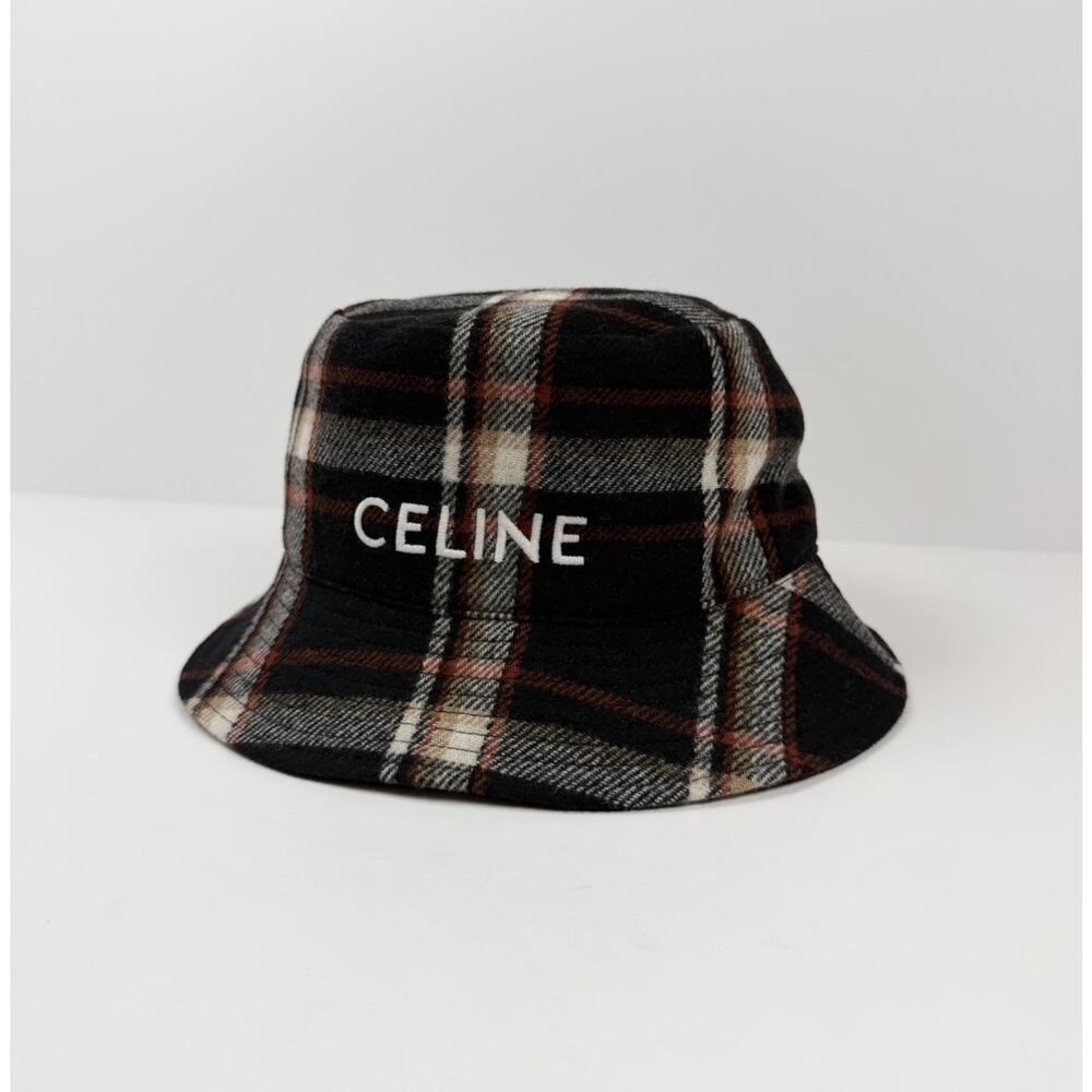 Celine Wool Plaid Bucket Hat Size M - Picture 2 of 8